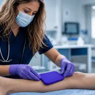 Clinician applying a Hydrofera Blue dressing during patient care